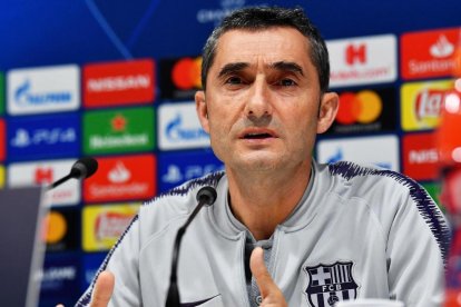 El tècnic Ernesto Valverde, ahir durant la compareixença davant els mitjans de comunicació.