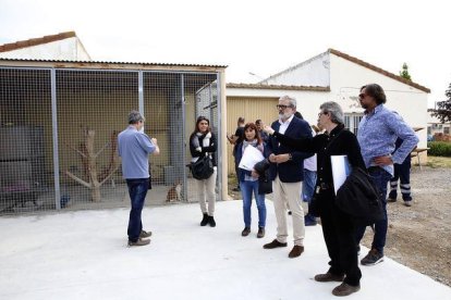 Un momento de la visita a las obras del centro de acogida de animales de compañía de Lleida.