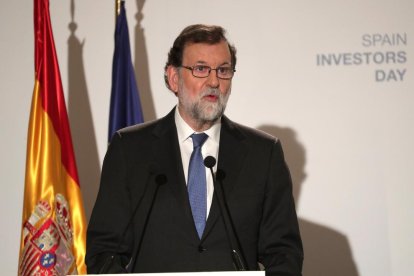 El president del Govern, Mariano Rajoy, durant la seua intervenvió en la inauguració de l'Spain Investors Day.