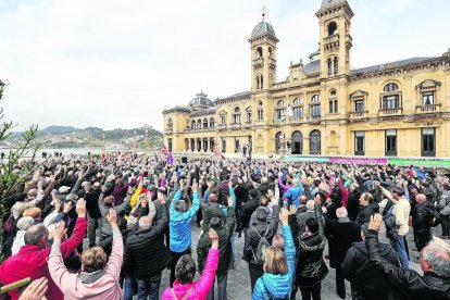 Protesta ahir de pensionistes en Sant Sebastià.