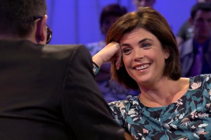 Samanta Villar, durant l’entrevista al programa ‘Chester’ de Risto Mejide, també a Cuatro.