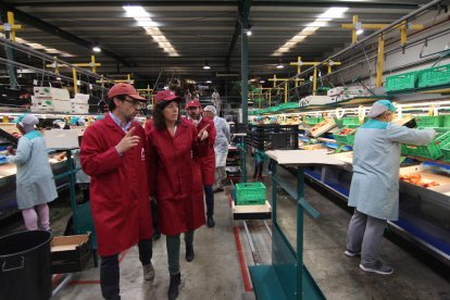 La consellera de Agricultura, Teresa Jordà, durante su visita a la planta de Actel en Térmens, ayer.