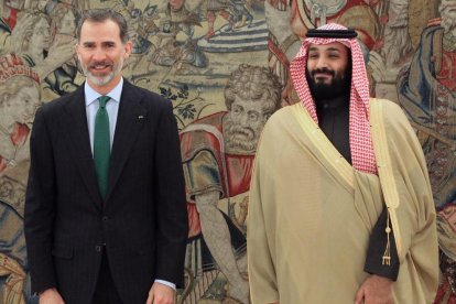 Felip VI amb Mohamed bin Salman, ahir, a la Zarzuela.