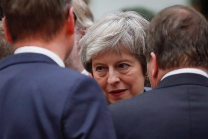 Theresa May durant la reunió d’ahir a Brussel·les.