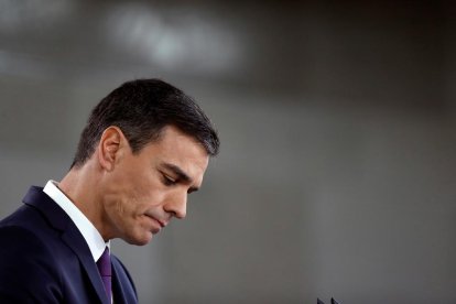 El president del Govern, Pedro Sánchez, en un moment de la seua compareixença