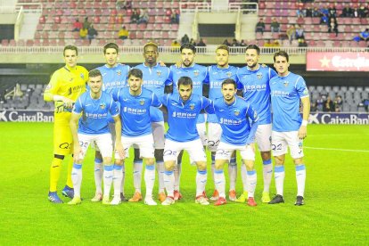 Formación inicial del Lleida, el sábado en el Mini Estadi.