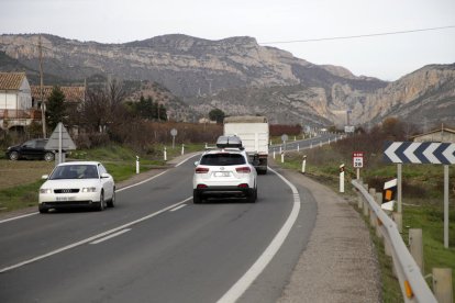 Imagen de la N-230 en Alfarràs, una de las carreteras más peligrosas de España. 