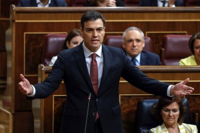 Pedro Sánchez aquest dimecres durant la seua primera sessió de control al Conrgés.