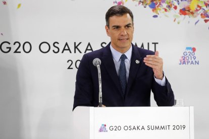 Sánchez, a la intervenció de dissabte passat a Osaka, Japó.