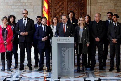 Un moment de la declaració institucional del president Torra el dia del trasllat dels presos independentistes a Madrid