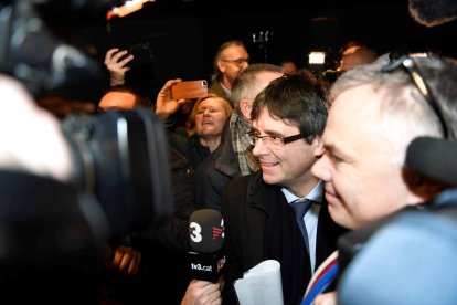 Puigdemont, a la seua arribada aquest dilluns a Copenhague.