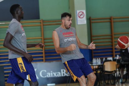 El lleidatà Pierre Oriola durant l’entrenament a Madrid.