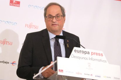 El president Torra, en un moment de la seua conferència a Madrid.