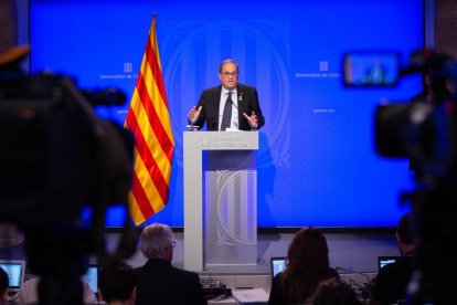 Joaquim Torra, en un moment de la roda de premsa per fer balanç del primer any del seu Govern.