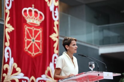 La presidenta de Navarra, María Chivite, ayer, en el acto de toma de posesión del cargo.