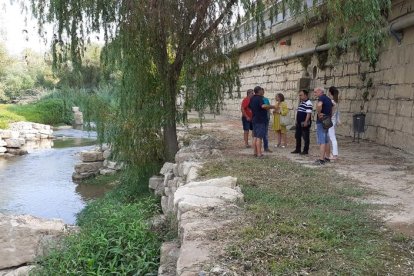 Tècnics de Fraga i regants de Massalcoreig, ahir a la zona afectada per les filtracions.