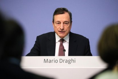 El presidente del BCE, Mario Draghi, ayer, en Frankfurt.