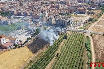 Els bombers treballen en un incendi de vegetació a la Bordeta