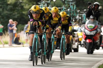 El Team Jumbo fue el más rápido ayer en las calles de Bruselas.