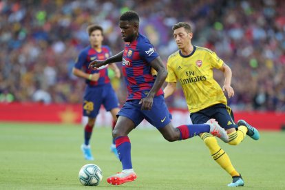 Samuel Umtiti durant el partit del Gamper contra l’Arsenal.