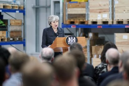 Theresa May a la intervenció d’ahir a Grimsby.