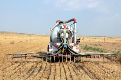 Aplicación de purines en una finca agrícola de Albesa.