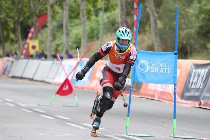 Un dels patinadors alemanys, durant la jornada d’ahir.