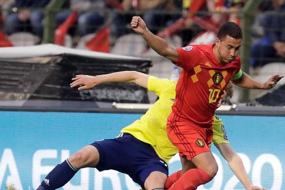 Hazard, nuevo jugador del Real Madrid, ayer con Bélgica.