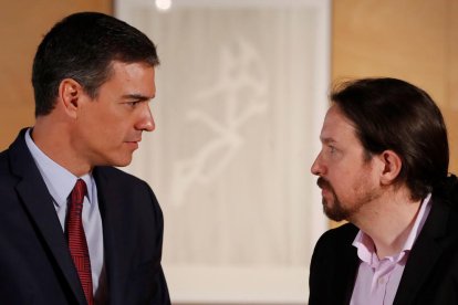 Pedro Sánchez y Pablo Iglesias antes de su última reunión el pasado martes.