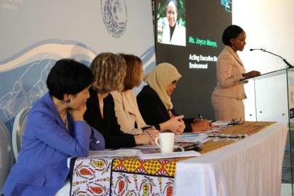 La directora executiva en funcions de l'ONU Medi ambient, Joyce Msuya, parla davant d'un grup de ministres de Medi ambient durant un esmorzar informatiu a l'UNEA-4