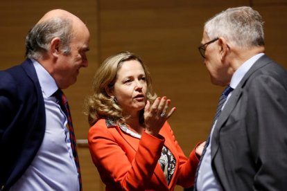 La ministra d’Economia, Nadia Calviño, a la reunió de l’Ecofin.