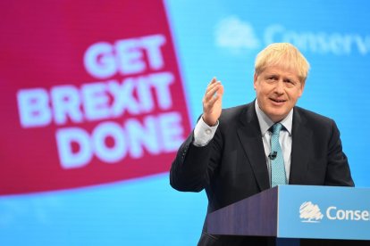 Johnson, durant la seua intervenció ahir en la clausura del congrés del partit a Manchester.