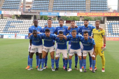 El once inicial que alineó el Lleida, todavía sin confeccionar, el pasado sábado ante el Huesca.