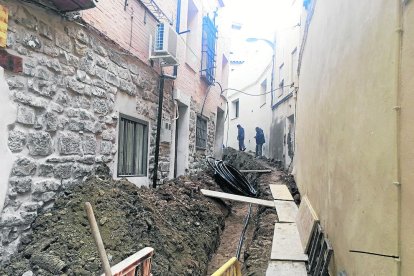 Las obras en la calle San Pedro de Fraga. 