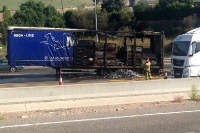 Estado en que quedó el camión tras el incendio.