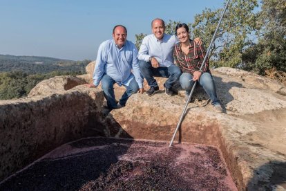 L'equip responsable del celler Costers del Sió al trull de pedra del segle XI.