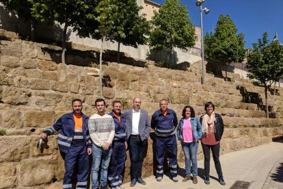 Els jardiners que adeqüen les zones verdes de Balaguer.