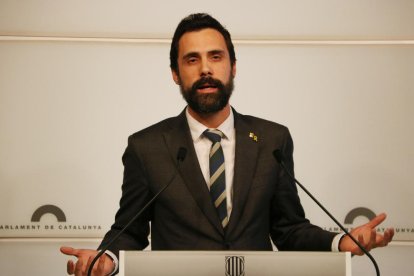 El president del Parlament, Roger Torrent, ahir, durant la compareixença per replicar al TC.