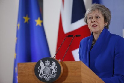 La primera ministra británica, Theresa May, ayer, en Bruselas.