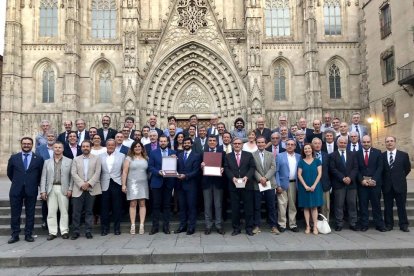 La Secretaria General de l’Esport i la Unió de Federacions Esportives de Catalunya, després de l’acord.