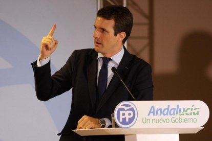 El president del PP, Pablo Casado, ahir, en un acte dels populars a Jerez de la Frontera (Cadis).