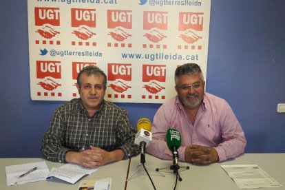 Antoni Dolcet i Xavier Perelló, ahir durant la presentació de l’informe de la campanya agrària.