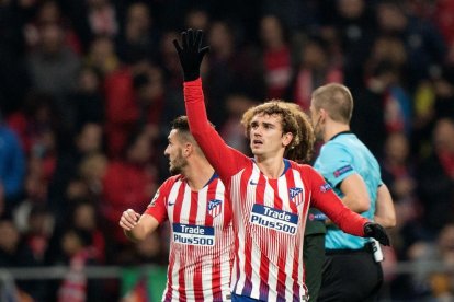 Griezmann celebra el segon gol de l’Atlètic contra el Mònaco.