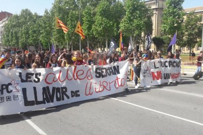 Un moment de la manifestació d'estudiants d'aquest dijous.