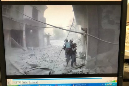 Imagen de un bombardeo en Guta Oriental.