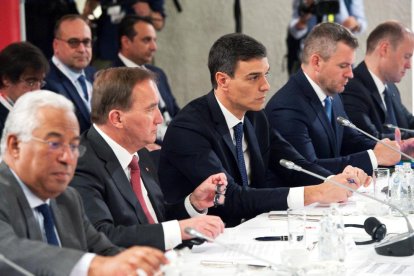 El presidente del Gobierno, Pedro Sánchez, ayer, en la cumbre europea.