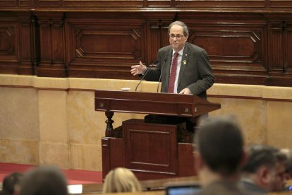 Quim Torra, ahir durant la intervenció al Parlament.