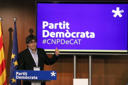 Puigdemont durant una intervenció al consell nacional del PDeCAT el setembre del 2017.