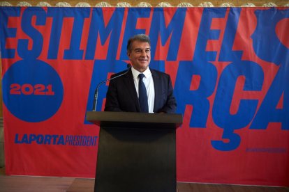 Joan Laporta, ayer durante la presentación de su candidatura “Estimem el Barça”.