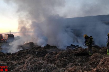 Dos bomberos en el fuego.